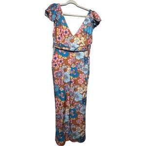 Dodo Bar Or jumpsuit floral Size L but will only fit a 6-4 Vneckline plunge back
